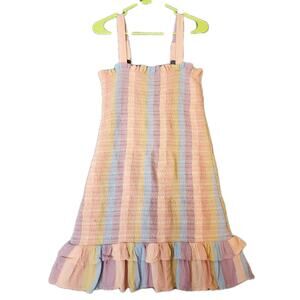 American Eagle Smocked Bodycon Pastel Colors Ruffle Stripes Mini Dress Size‎ M